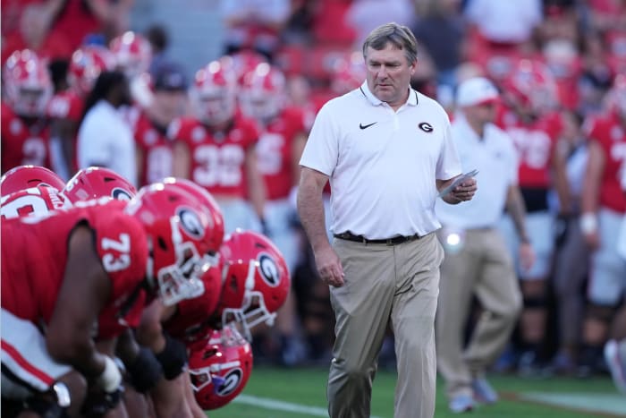 Sep 23, 2023; Athens, Georgia, USA; Georgia Bulldogs head coach Kirby Smart ahead of a matchup against the UAB Blazers at Sanford Stadium.